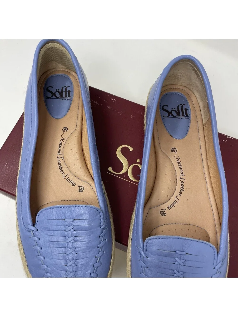 Sofft Blue Woven Leather Espadrilles Flats Loafers Women 9 Slipon Comfort